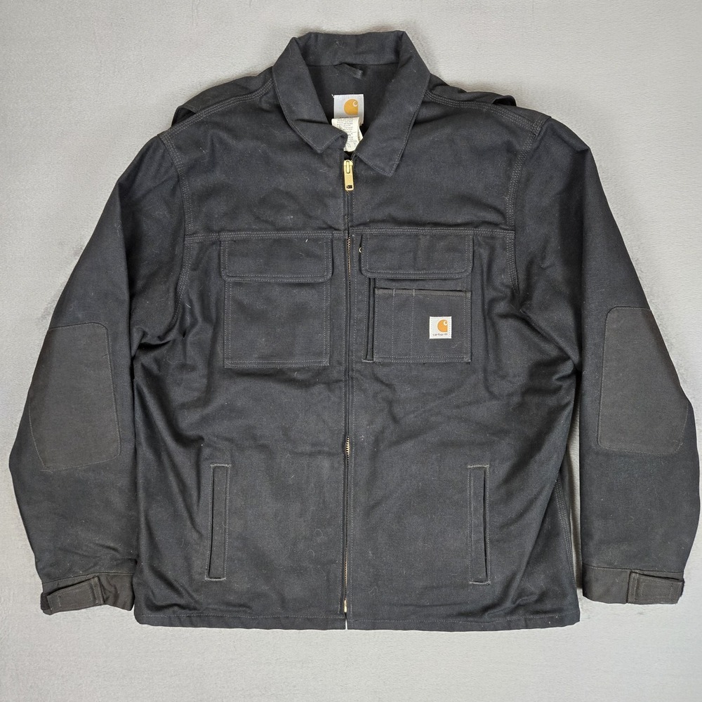 Y2k Carhartt Jacket Mens 2XLT Tall Black Utility Work Duck Coat Barn Chore J222